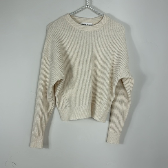 Elodie Sweaters - Elodie Cream Crewneck Cropped Ribbed Sweater Medium
